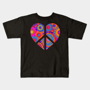 Colorful Bohemian Flower Peace Sign Heart Kids T-Shirt